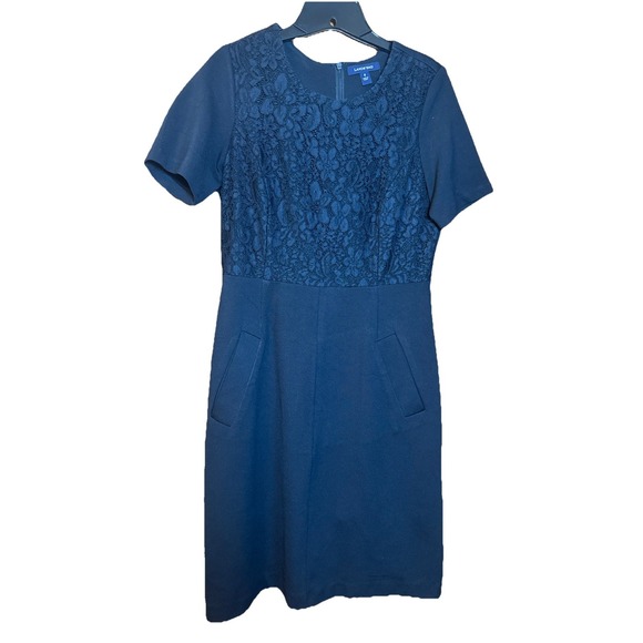 Lands' End Women's Dress Size 6 Black Short Sleeve Lace Overlay Pockets Classic - Picture 1 of 7
